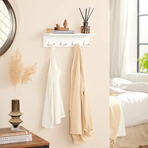 SONGMICS Coat Rack with Shelf, Wall-Mounted Coat Rack, with 4 Metal Dual Hooks for Coats, Bags, for Entryway, Bedroom, Living Room, White ULHR42WT