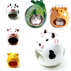 Small Animal Hideout Ceramic House Critter Bath House Cave Mini Hut Cage for Chinchilla Hamster (White)