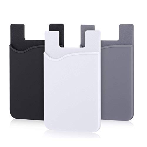 Cell Phone Card Holder for Back of Phone Case. Silicone Stick On Pocket Wallet for iPhone, Android & Other Flat Surfaces, Great for Credit Cards, Business Card, Cash & ID Cards (Grey White Black)