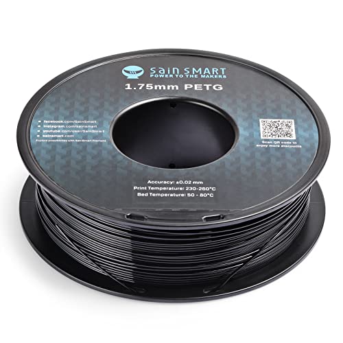 SainSmart PRO-3 Tangle-Free Premium 1.75mm PETG 3D Printer Filament, Black PETG, 2.2 LBS (1KG) Spool, Dimensional Accuracy +/- 0.02mm