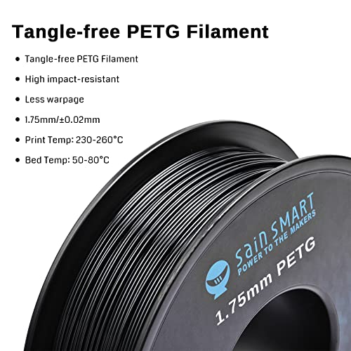 SainSmart PRO-3 Tangle-Free Premium 1.75mm PETG 3D Printer Filament, Black PETG, 2.2 LBS (1KG) Spool, Dimensional Accuracy +/- 0.02mm