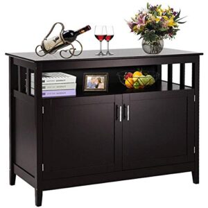 costzon buffet cabinet with storage, 45"l x 20"d x 36"h large wooden kitchen sideboard with 2-level shelf, open doors, coffee station side boards for living room, home coffee bar, bathroom (espresso)