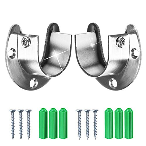 Wardrobe Bracket Heavy Duty Stainless Steel Rod Socket Flange Rod Holder Closet Rod End Supports, 1-1/3" Diameter,U Shaped,Easy Installation Quick Removal Support 200KG-2pcs.