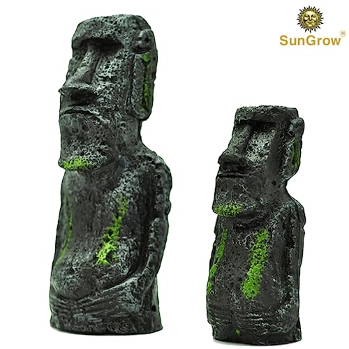 SunGrow Tropical Fish Aquarium Decor, Easter Island Statues, 7" and 5", Resin Replicas of World Famous Moai Figures, 2 Pcs