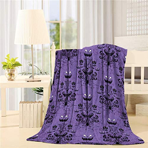 Flannel Fleece Bed Blanket 50 x 60 inch Halloween Throw Blanket Lightweight Cozy Plush Blanket for Bedroom Living Rooms Sofa Couch - Mystic Skull Horror Art Purple