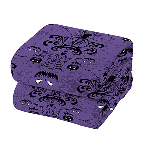 Flannel Fleece Bed Blanket 50 x 60 inch Halloween Throw Blanket Lightweight Cozy Plush Blanket for Bedroom Living Rooms Sofa Couch - Mystic Skull Horror Art Purple