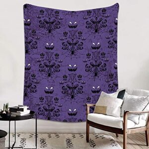 Flannel Fleece Bed Blanket 50 x 60 inch Halloween Throw Blanket Lightweight Cozy Plush Blanket for Bedroom Living Rooms Sofa Couch - Mystic Skull Horror Art Purple