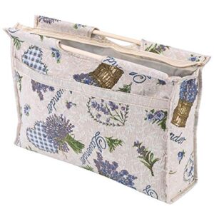 1 piece knitting bag, exquisite practical woven fabric storage bag with wood handle for yarn knitting needles sewing tools(blue flower)