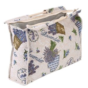 1 Piece Knitting Bag, Exquisite Practical Woven Fabric Storage Bag with Wood Handle for Yarn Knitting Needles Sewing Tools(Blue Flower)