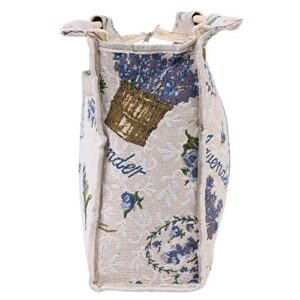 1 Piece Knitting Bag, Exquisite Practical Woven Fabric Storage Bag with Wood Handle for Yarn Knitting Needles Sewing Tools(Blue Flower)