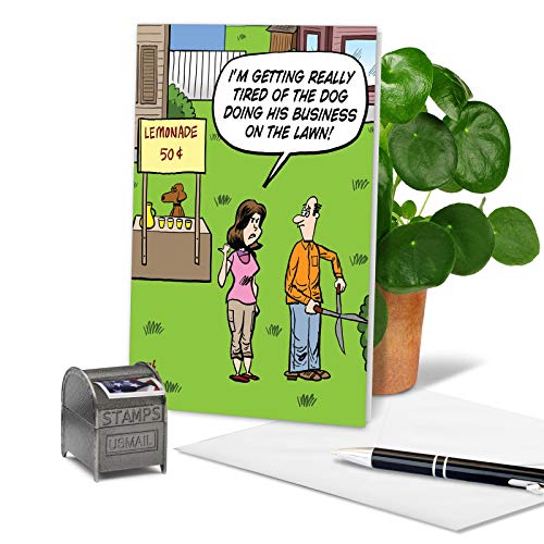 NobleWorks - 1 Cartoon Happy Birthday Card Funny - Hilarious Comic Greeting, Notecard with Envelope - Dog Business C6374BDG