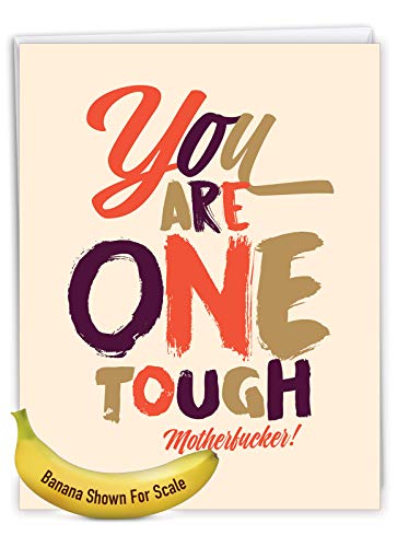 NobleWorks - Jumbo Funny Get Well Greeting Card (8.5 x 11 Inch) - Humor Cartoons, Feel Better Soon Card - One Tough MotherF-ker J6411GWG