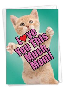 nobleworks - 1 funny animal birthday card with envelope - cute card for birthdays - cat love you this much mom c6610gbmg