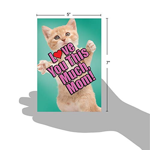 NobleWorks - 1 Funny Animal Birthday Card with Envelope - Cute Card for Birthdays - Cat Love You This Much Mom C6610GBMG