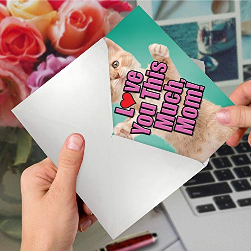 NobleWorks - 1 Funny Animal Birthday Card with Envelope - Cute Card for Birthdays - Cat Love You This Much Mom C6610GBMG