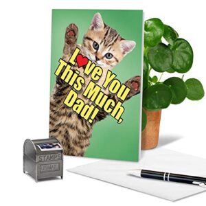 NobleWorks - 1 Funny Animal Birthday Card with Envelope - Cute Card for Birthdays - Cat Love You This Much Dad C6610HBFG