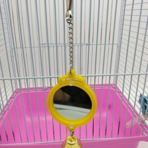 Hypeety Pet Bird Mirror with Bell Interactive Treat Puzzle Parrot Toy Bird Cage Mirror Small Bird Swing Chew Toys Fun Cage Accessories (Color Random) (Round Shape)