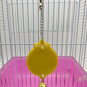 Hypeety Pet Bird Mirror with Bell Interactive Treat Puzzle Parrot Toy Bird Cage Mirror Small Bird Swing Chew Toys Fun Cage Accessories (Color Random) (Round Shape)