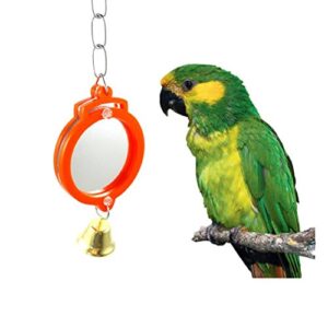 Hypeety Pet Bird Mirror with Bell Interactive Treat Puzzle Parrot Toy Bird Cage Mirror Small Bird Swing Chew Toys Fun Cage Accessories (Color Random) (Round Shape)