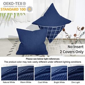PHF 100% Cotton Waffle Weave Euro Shams 26" x 26", No Insert, 2 Pack Elegant Home Decorative Euro Throw Pillow Covers for Bed Couch Sofa, Navy Blue