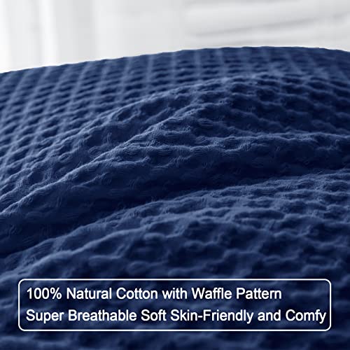 PHF 100% Cotton Waffle Weave Euro Shams 26" x 26", No Insert, 2 Pack Elegant Home Decorative Euro Throw Pillow Covers for Bed Couch Sofa, Navy Blue