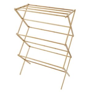 lavish home bamboo clothes drying rack- collapsible and compact for indoor/outdoor use-portable wooden rack for hanging and air-drying laundry