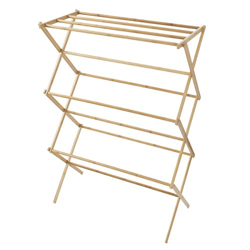 Lavish Home Bamboo Clothes Drying Rack- Collapsible and Compact for Indoor/Outdoor Use-Portable Wooden Rack for Hanging and Air-Drying Laundry