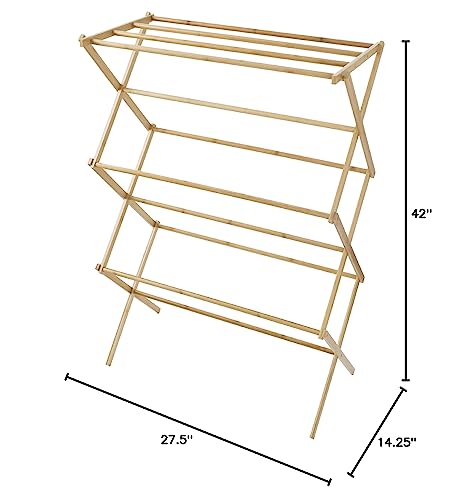 Lavish Home Bamboo Clothes Drying Rack- Collapsible and Compact for Indoor/Outdoor Use-Portable Wooden Rack for Hanging and Air-Drying Laundry