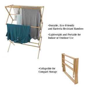 Lavish Home Bamboo Clothes Drying Rack- Collapsible and Compact for Indoor/Outdoor Use-Portable Wooden Rack for Hanging and Air-Drying Laundry