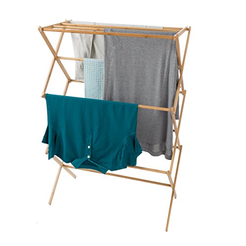 Lavish Home Bamboo Clothes Drying Rack- Collapsible and Compact for Indoor/Outdoor Use-Portable Wooden Rack for Hanging and Air-Drying Laundry