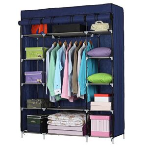 lykos 5-layer 12-compartment non-woven fabric wardrobe portable closet navy (133x46x170cm)