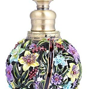 YU FENG Vintage Flower Glass Perfume Bottle Empty Refillable Painted Enameled Decorative Crystal Perfume Holder Container Scent Bottle(6ml)