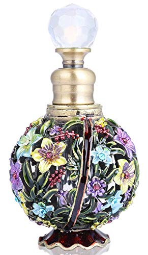 YU FENG Vintage Flower Glass Perfume Bottle Empty Refillable Painted Enameled Decorative Crystal Perfume Holder Container Scent Bottle(6ml)