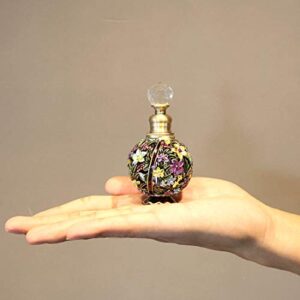 YU FENG Vintage Flower Glass Perfume Bottle Empty Refillable Painted Enameled Decorative Crystal Perfume Holder Container Scent Bottle(6ml)