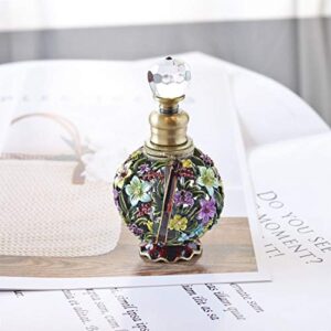 YU FENG Vintage Flower Glass Perfume Bottle Empty Refillable Painted Enameled Decorative Crystal Perfume Holder Container Scent Bottle(6ml)