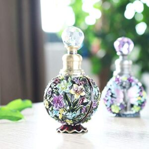 YU FENG Vintage Flower Glass Perfume Bottle Empty Refillable Painted Enameled Decorative Crystal Perfume Holder Container Scent Bottle(6ml)