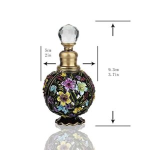 YU FENG Vintage Flower Glass Perfume Bottle Empty Refillable Painted Enameled Decorative Crystal Perfume Holder Container Scent Bottle(6ml)