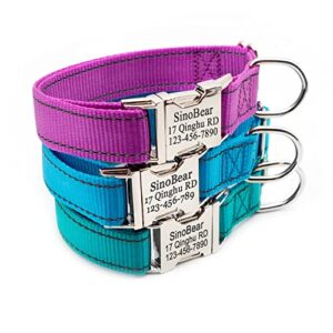 reflective personalized dog collar with pet name phone number address for small medium large dogs adjustable size (xs s m l xl)