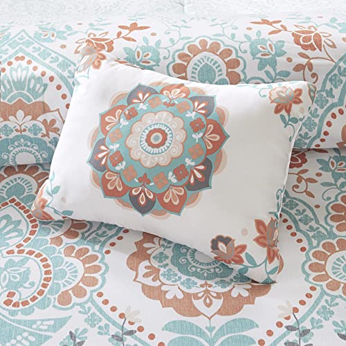 Intelligent Design Complete Bed In A Bag Casual Boho Comforter with Sheet Set Decorative Pillow, All Season Bedding Set, Queen, Vinnie Aqua 8 Piece