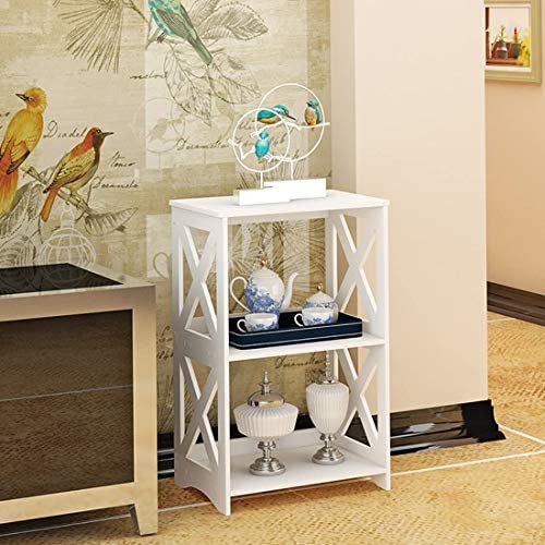 RIIPOO End Bedside Table 3 Tier, White, Bathroom Nightstand Shelf for Small Spaces, Living Room, Office, Dorms