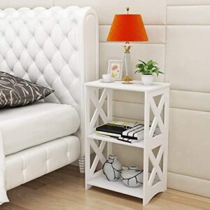 RIIPOO End Bedside Table 3 Tier, White, Bathroom Nightstand Shelf for Small Spaces, Living Room, Office, Dorms