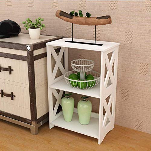 RIIPOO End Bedside Table 3 Tier, White, Bathroom Nightstand Shelf for Small Spaces, Living Room, Office, Dorms