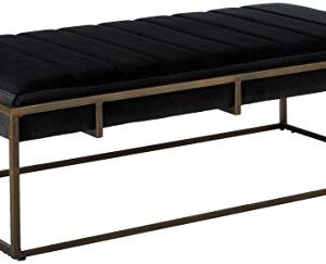 Christopher Knight Home Vassy Modern Velvet Ottoman Bench with Brass Finish, Black