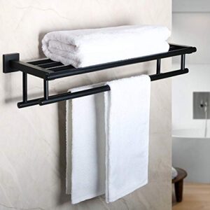 alise towel rack for bathroom and lavatory,wall mount tower holder towel hanger with double towel bars,sus 304 stainless steel tower shelf,gz8000-b(matte black,24-inch)