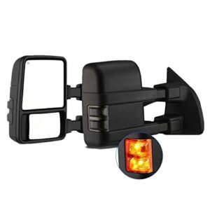 motoos towing mirrors replacement for 1999-2007 ford f250 f350 f450 f550 super duty 2001-2005 ford excursion power heated smoke turn signal left right driver passenger rear view side tow mirrors