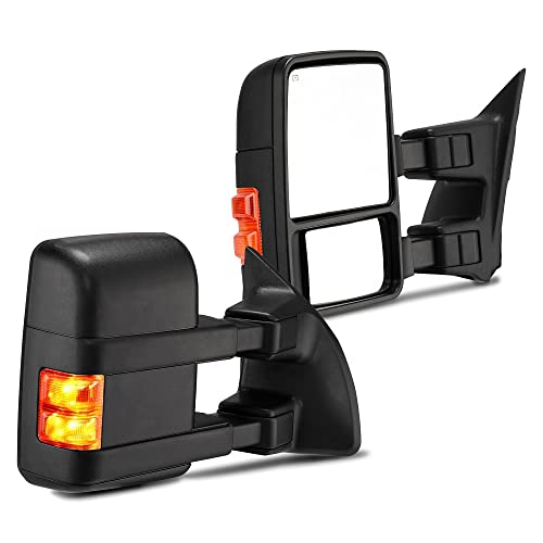 MOTOOS Towing Mirrors Replacement for 1999-2007 Ford F250 F350 F450 F550 Super Duty 2001-2005 Ford Excursion Power Heated Smoke Turn Signal Left Right Driver Passenger Rear View Side Tow Mirrors