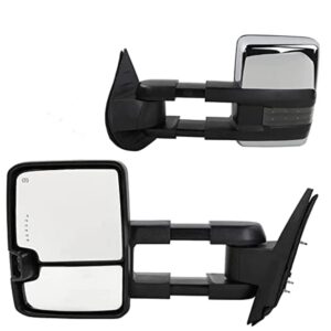motoos towing mirrors replacement for 2007-2014 chevy silverado gmc sierra pickup truck power heated manual telescoping led turn signal rear view left right driver & passenger side tow mirrors pair
