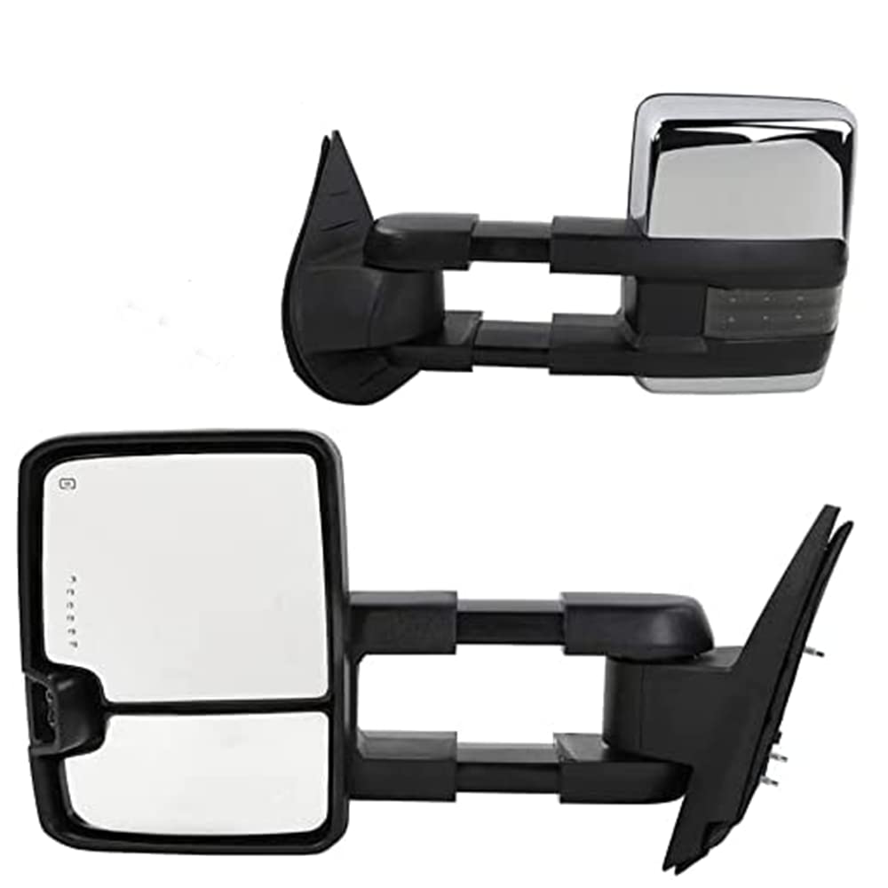 MOTOOS Towing Mirrors Replacement for 2007-2014 Chevy Silverado GMC Sierra Pickup Truck Power Heated Manual Telescoping LED Turn Signal Rear View Left Right Driver & Passenger Side Tow Mirrors Pair