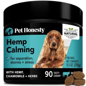 pethonesty hemp calming chews for dogs - natural soothing chews with hemp + valerian root, stress & dog anxiety relief- helps aid with thunder, fireworks, chewing & barking (chicken) - 90 count