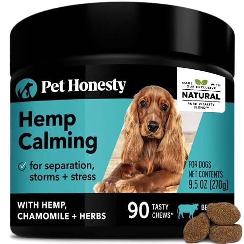 PetHonesty Hemp Calming Chews for Dogs - Natural Soothing Chews with Hemp + Valerian Root, Stress & Dog Anxiety Relief- Helps Aid with Thunder, Fireworks, Chewing & Barking (Chicken) - 90 Count